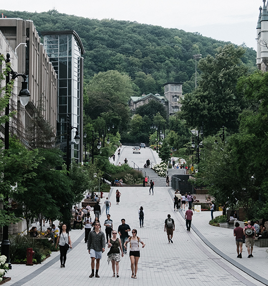 A group of people walking down McTavish Street