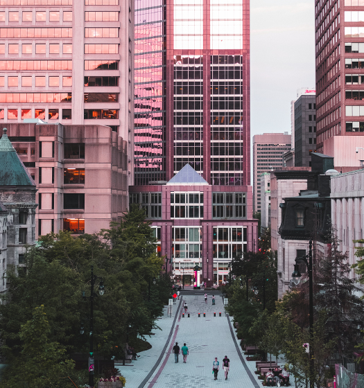 Southward view of pedestrian McTavish Street in downtown Montreal