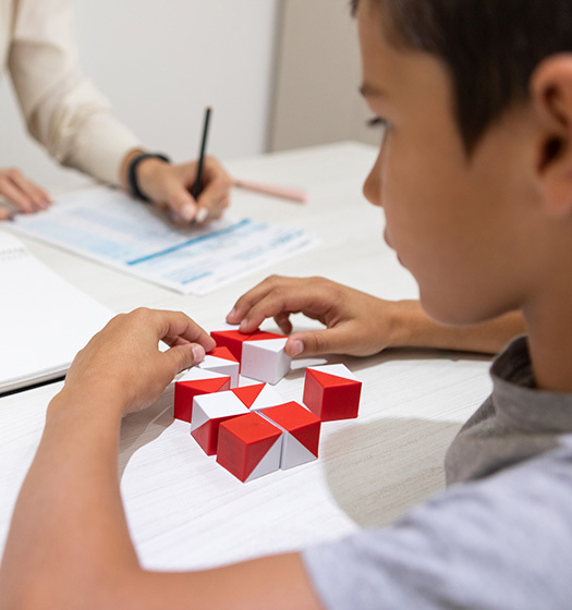 Un enfant et une personne travaillant sur un puzzle