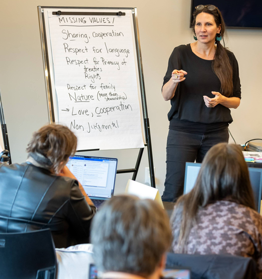 A woman standing in front of a whiteboard